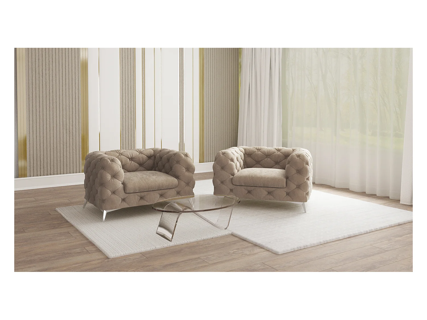 Celeste Chesterfield Sessel mit Silber Metall Füßen