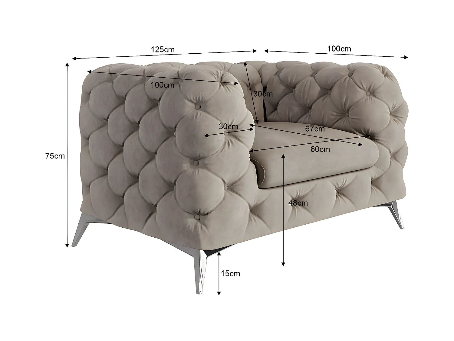 Celeste Chesterfield Sessel mit Silber Metall Füßen