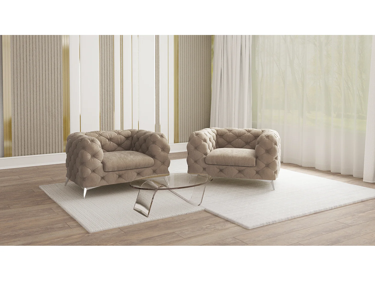 Celeste Chesterfield Sessel mit Silber Metall Füßen