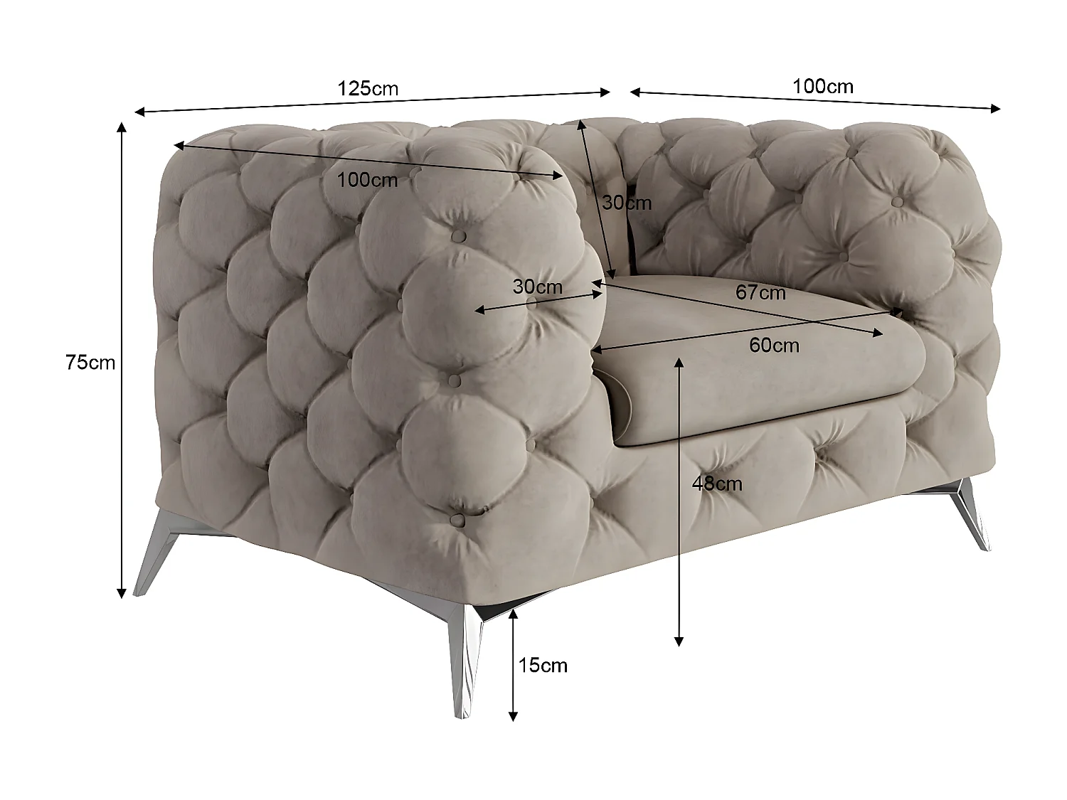 Celeste Chesterfield Sessel mit Silber Metall Füßen