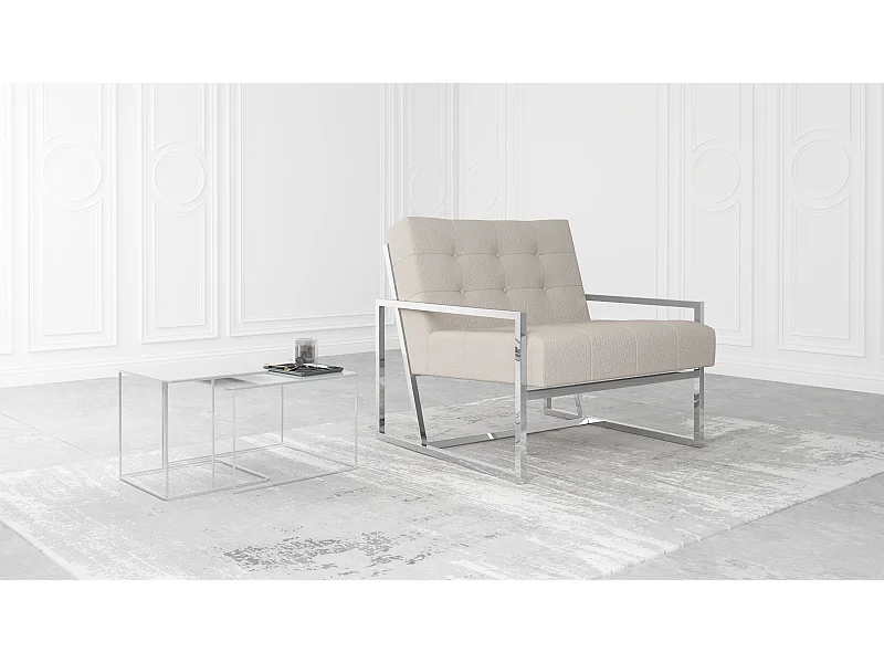 Zoey Loungesessel mit Silber Füßen aus Bouclé-Stoff