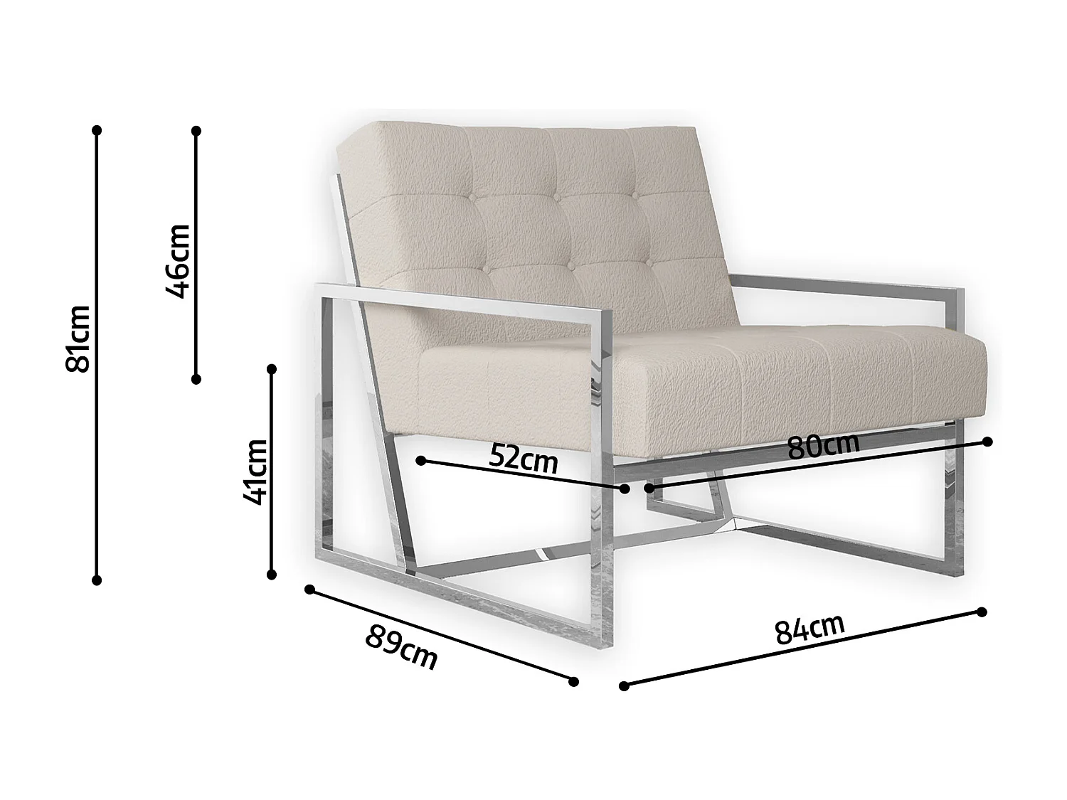Zoey Loungesessel mit Silber Füßen aus Bouclé-Stoff