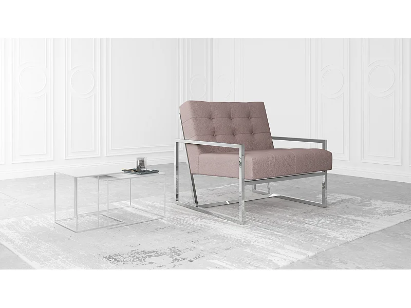 Zoey Loungesessel mit Silber Füßen aus Bouclé-Stoff