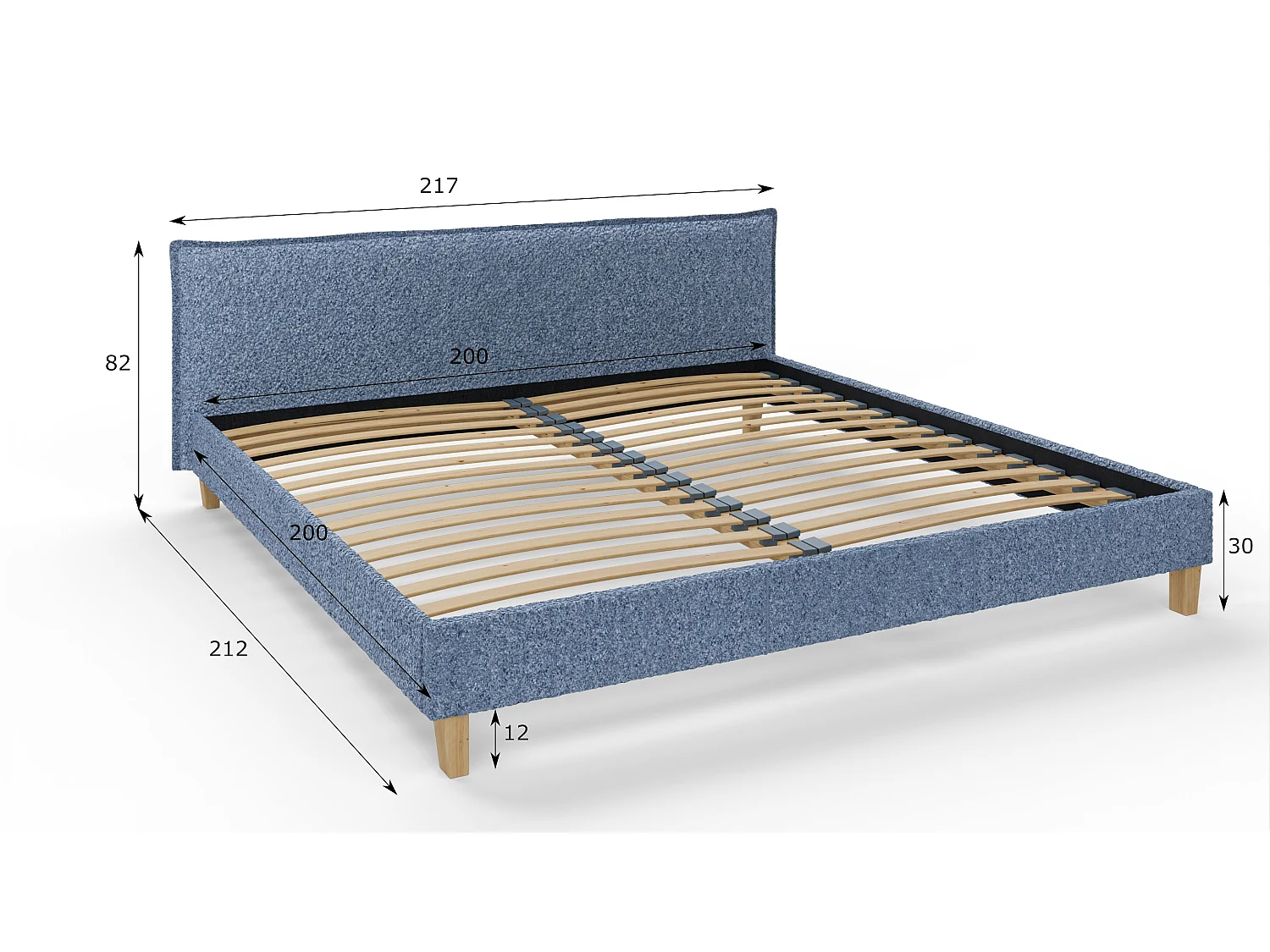 Polsterbett Uriah Boucle Stoff Füße aus Massivholz