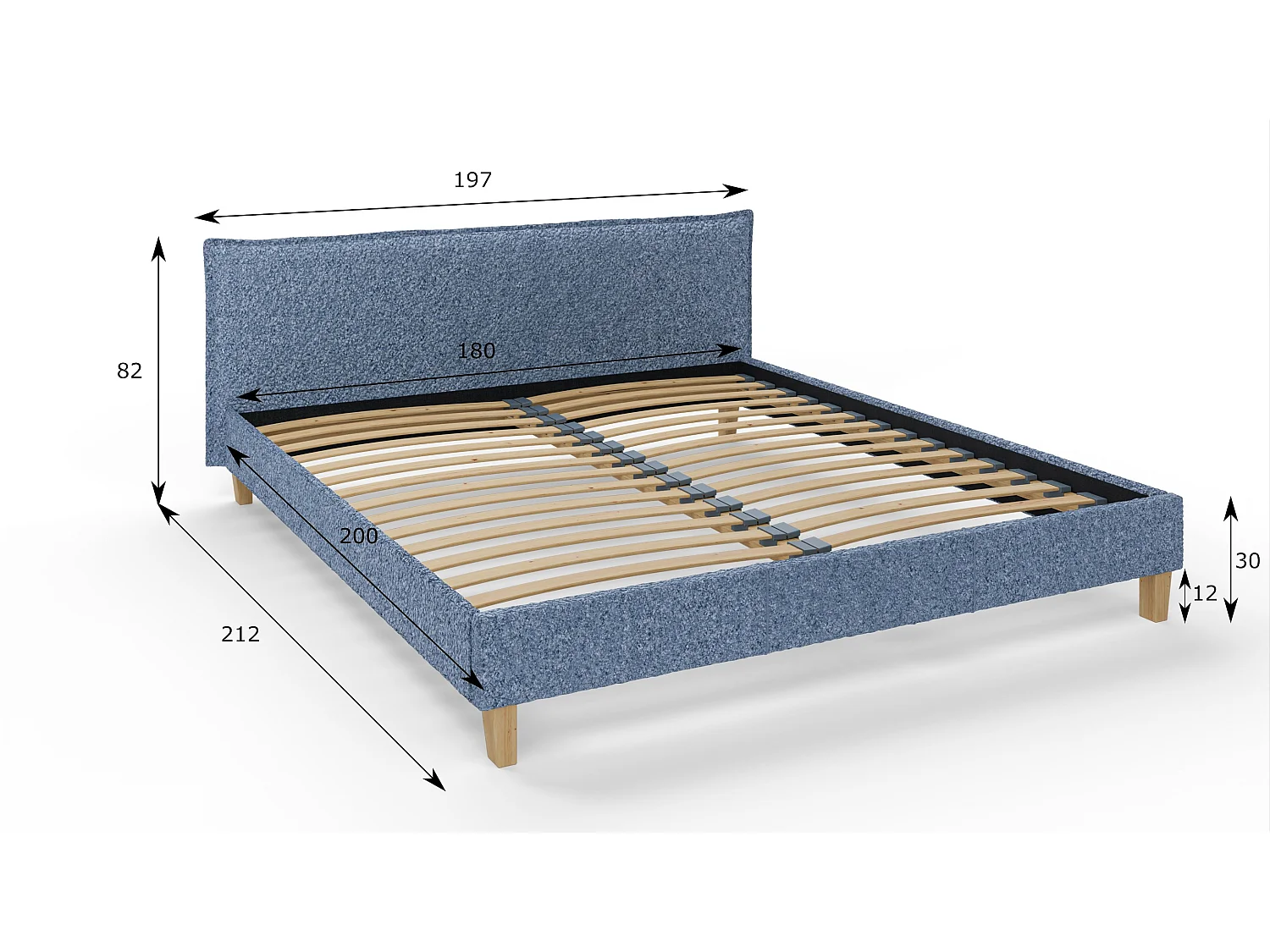 Polsterbett Uriah Boucle Stoff Füße aus Massivholz