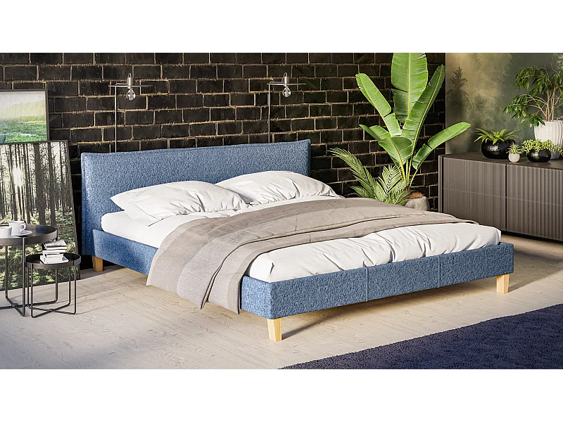 Polsterbett Uriah Boucle Stoff Füße aus Massivholz