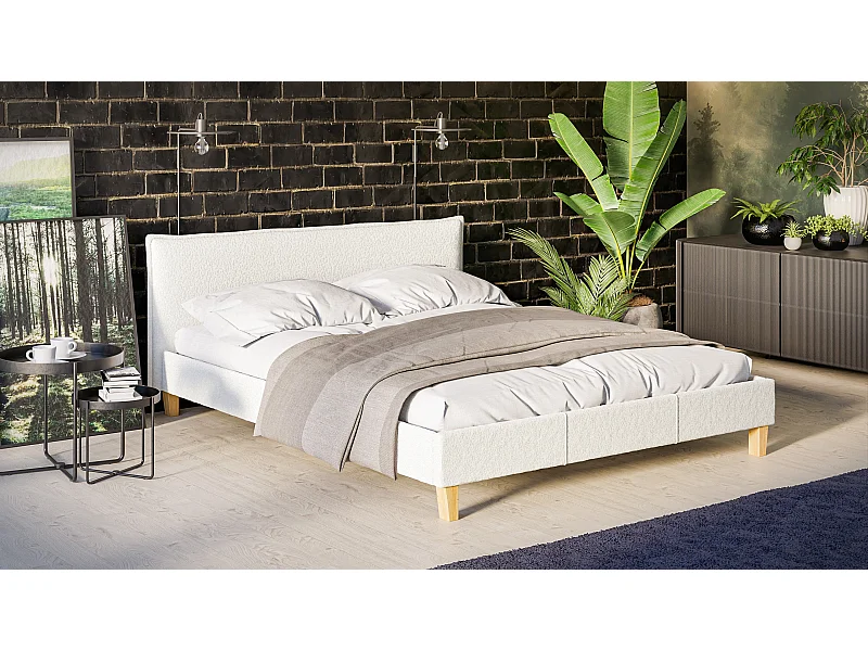 Polsterbett Uriah Boucle Stoff Füße aus Massivholz