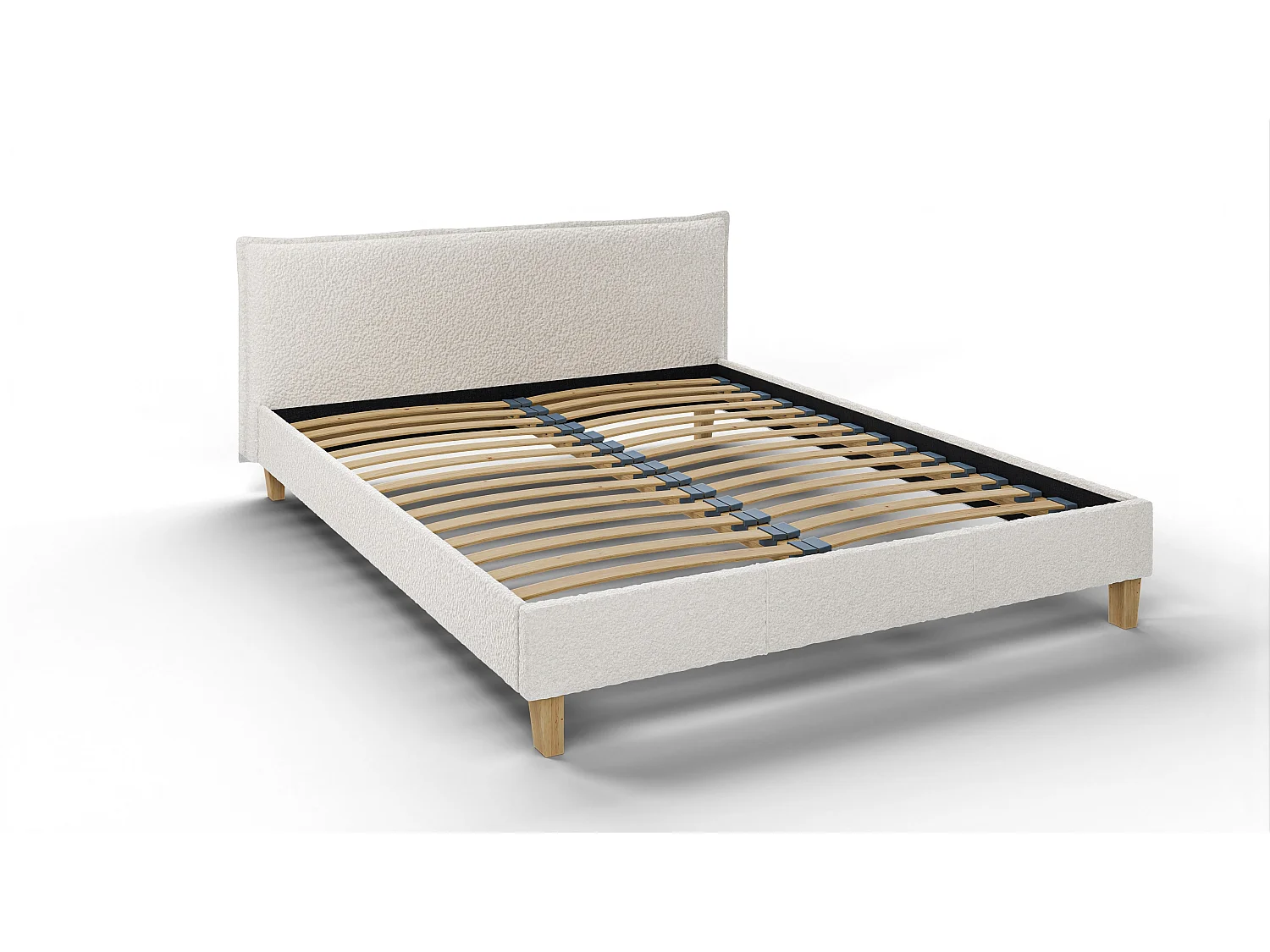 Polsterbett Uriah Boucle Stoff Füße aus Massivholz