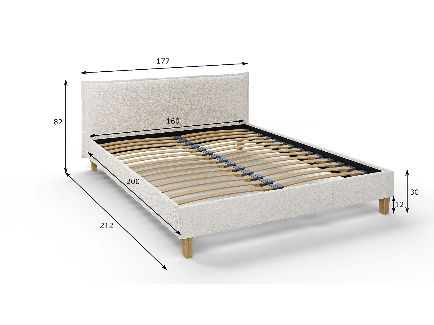 Polsterbett Uriah Boucle Stoff Füße aus Massivholz