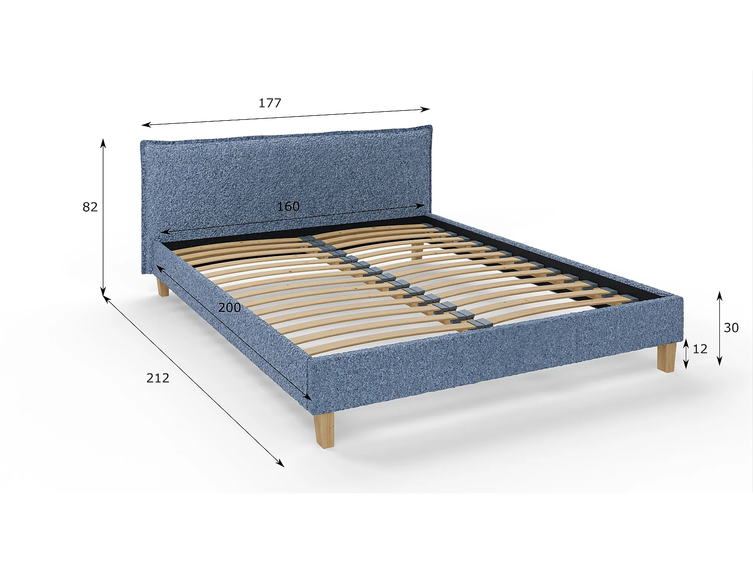 Polsterbett Uriah Boucle Stoff Füße aus Massivholz