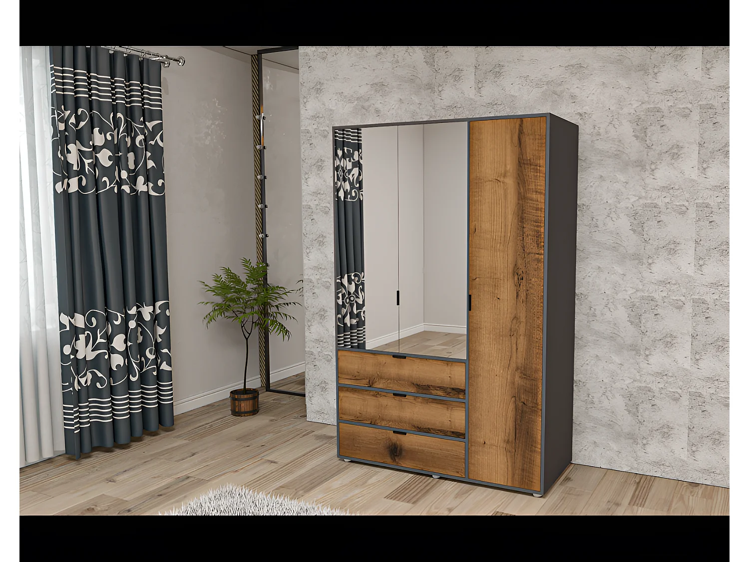 Kleiderschrank Deany M/ Braun&Anthrazit