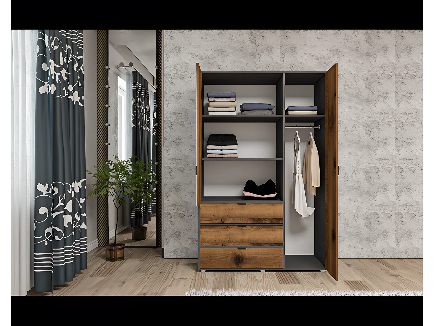 Kleiderschrank Deany M/ Braun&Anthrazit