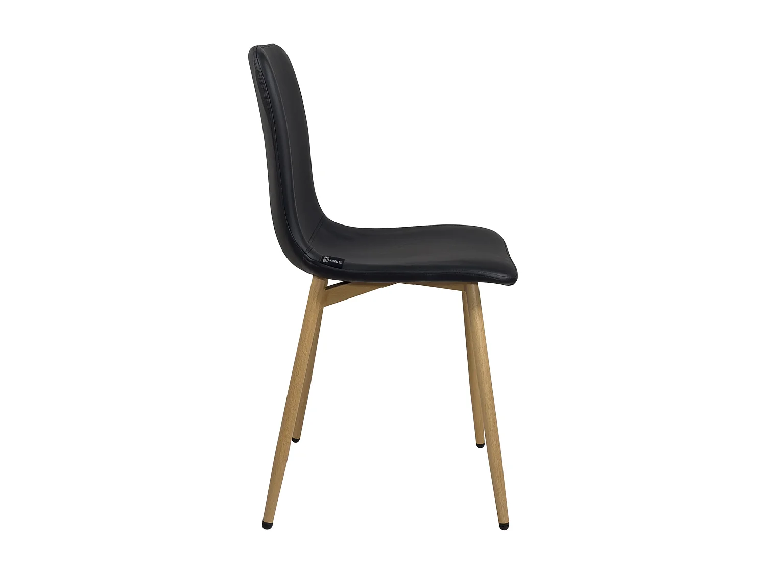 Lote de 4 sillas para salón comedor, asiento de cuero sintético negro acolchado, patas de metal con efecto madera clara POLI (negro)