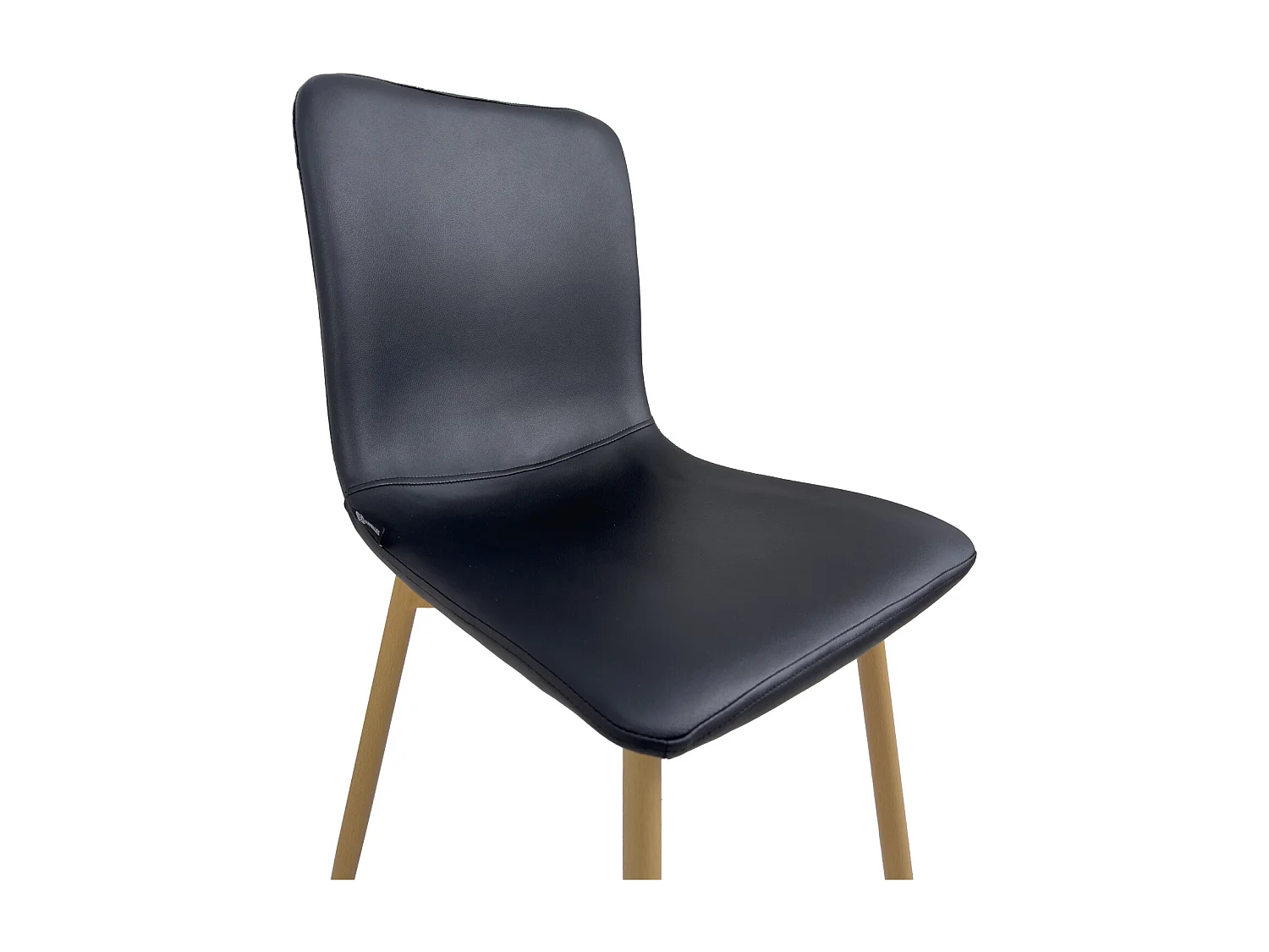 Lote de 4 sillas para salón comedor, asiento de cuero sintético negro acolchado, patas de metal con efecto madera clara POLI (negro)