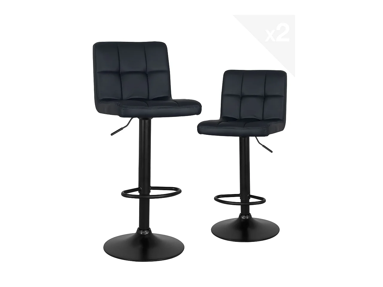 Lot 2 chaises de bar simili cuir matelassé rembourré hauteur réglable pivotant SIVAN (noir intégral)