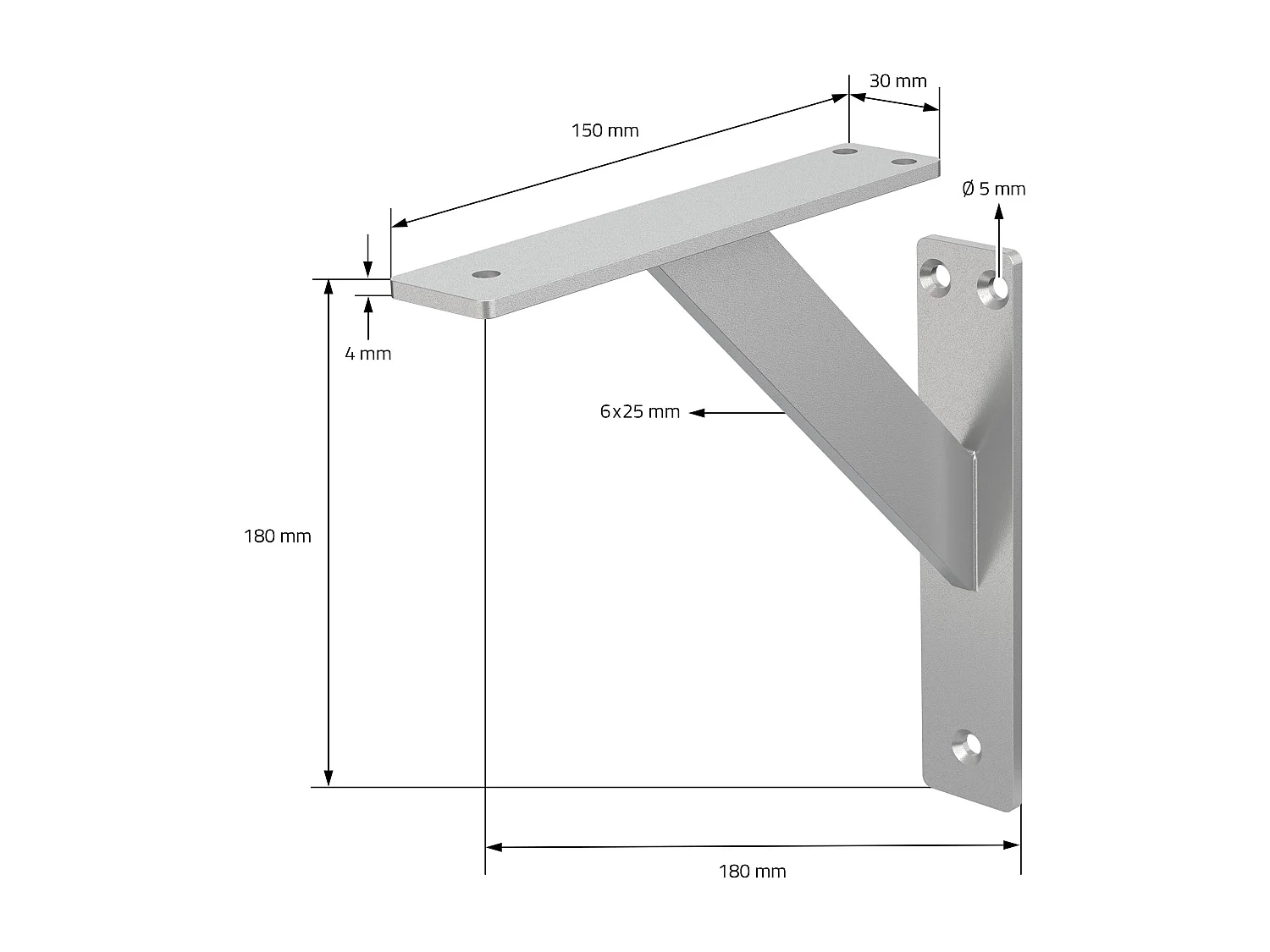 4x Staffa per mensola argento 180 mm alluminio reggimensola galleggianti a muro