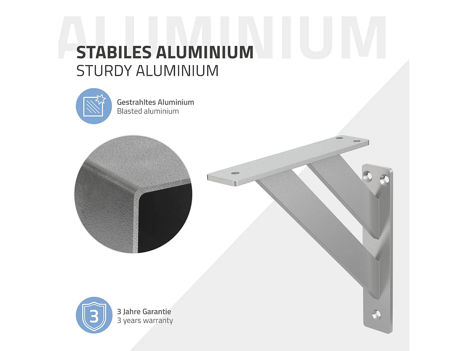 4x Supporto per mensole in alluminio argento 18x18 cm staffe per mensola pesanti