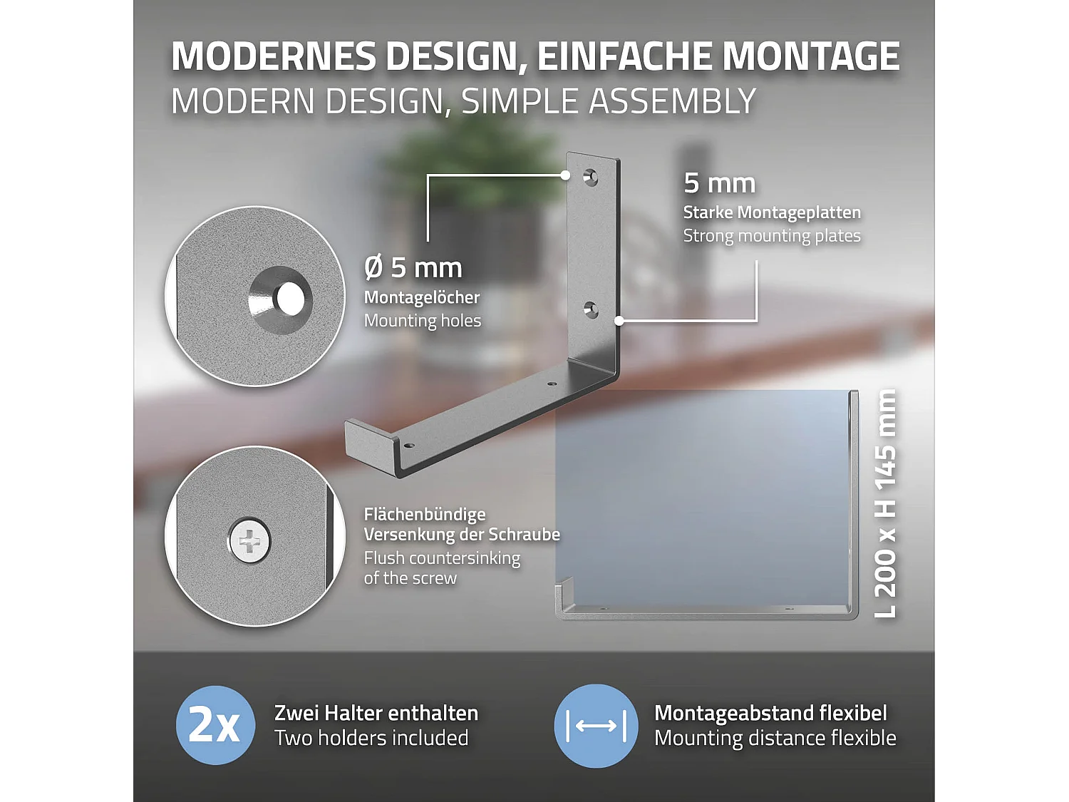 Set 4 supporti per scaffale staffe ripiano mensola metallo grigio 20x14 cm