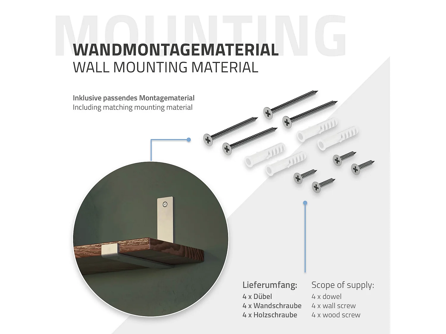 Set 4 supporti per scaffale staffe ripiano mensola metallo grigio 20x14 cm