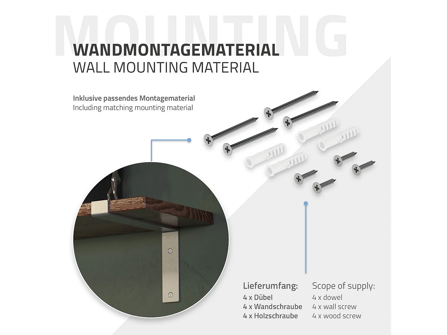 Set 4 supporti per scaffale staffe per ripiano mensola metallo grigio 250x145 mm