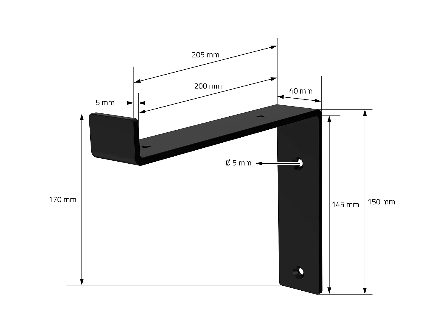 Lot de 6 équerre d'étagère murale équerre fixation en métal noir 200x40x145 mm