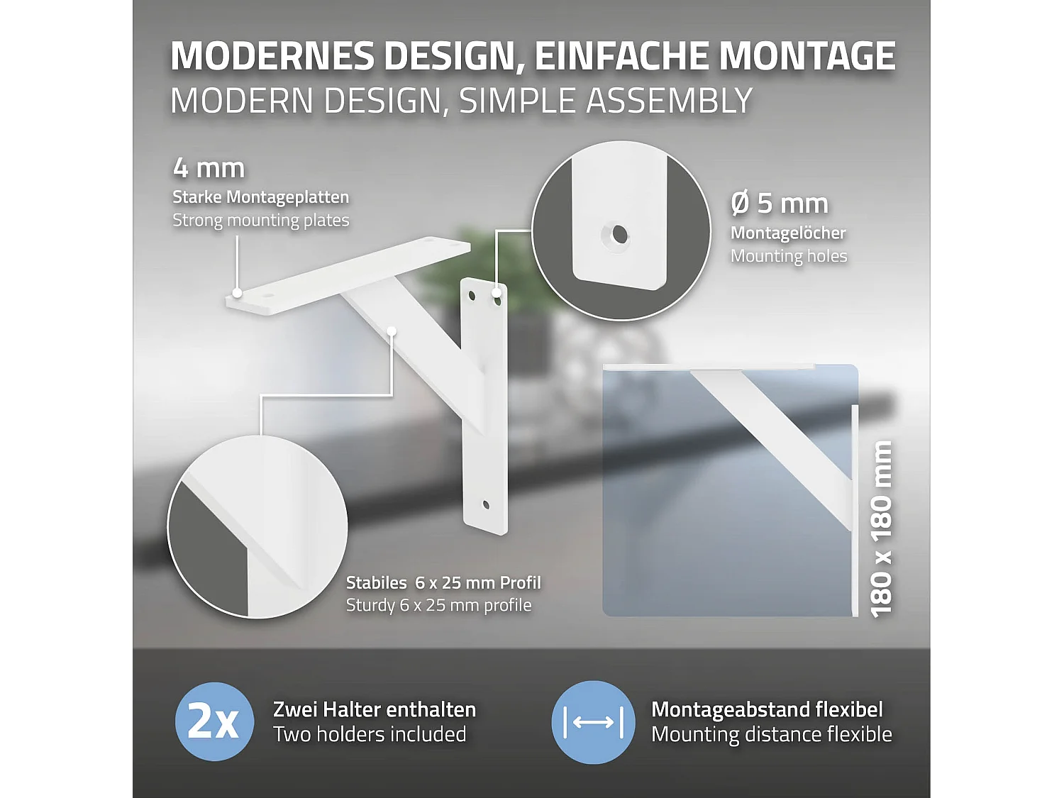 4x Staffa per mensola bianco 18 cm in alluminio reggimensola galleggianti a muro