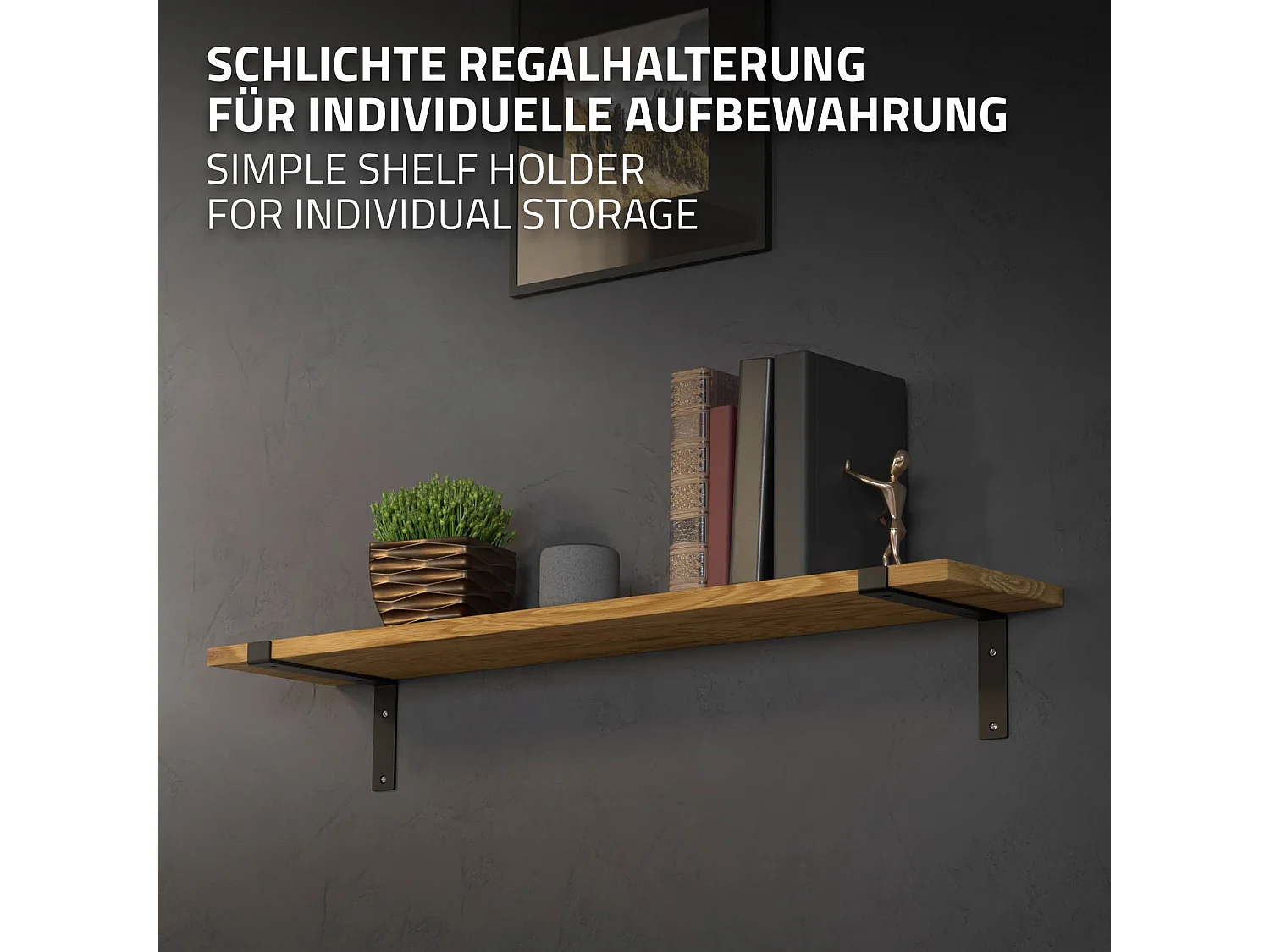 Set 4 supporti per scaffale staffe per ripiano mensola metallo nero 250x145 mm