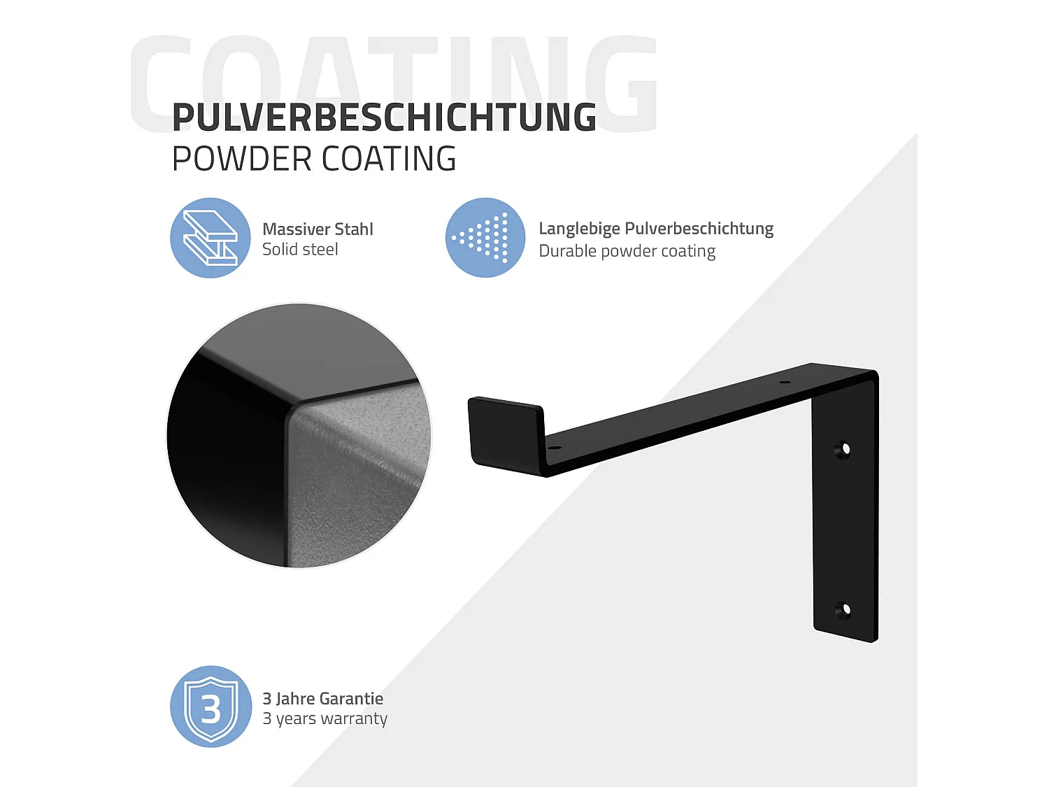 Set 4 supporti per scaffale staffe per ripiano mensola metallo nero 250x145 mm