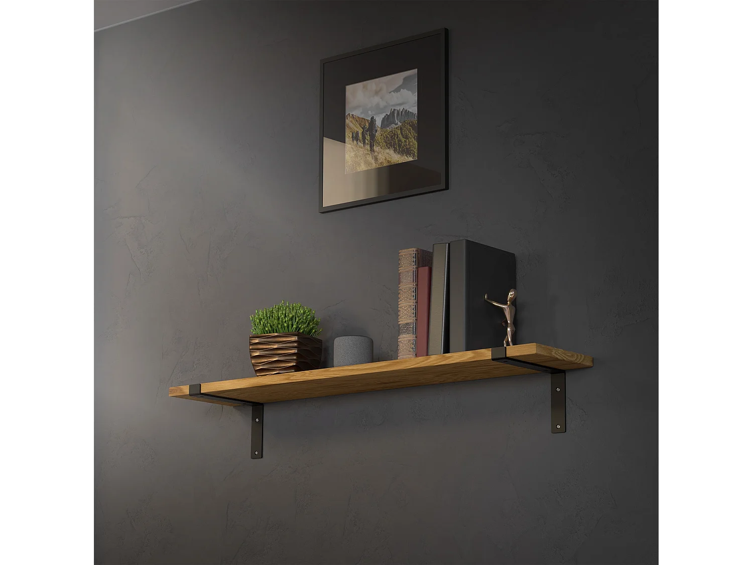 Set 4 supporti per scaffale staffe per ripiano mensola metallo nero 250x145 mm