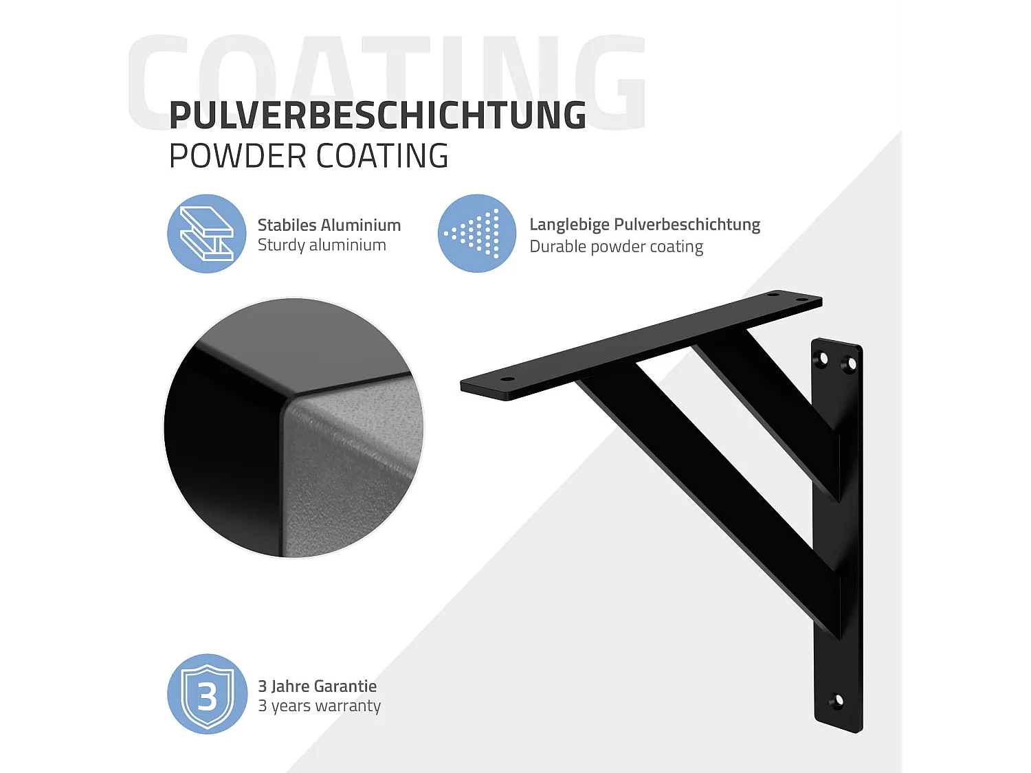 4x Supporto per mensole in alluminio nero 240x240 mm staffe per mensola pesanti