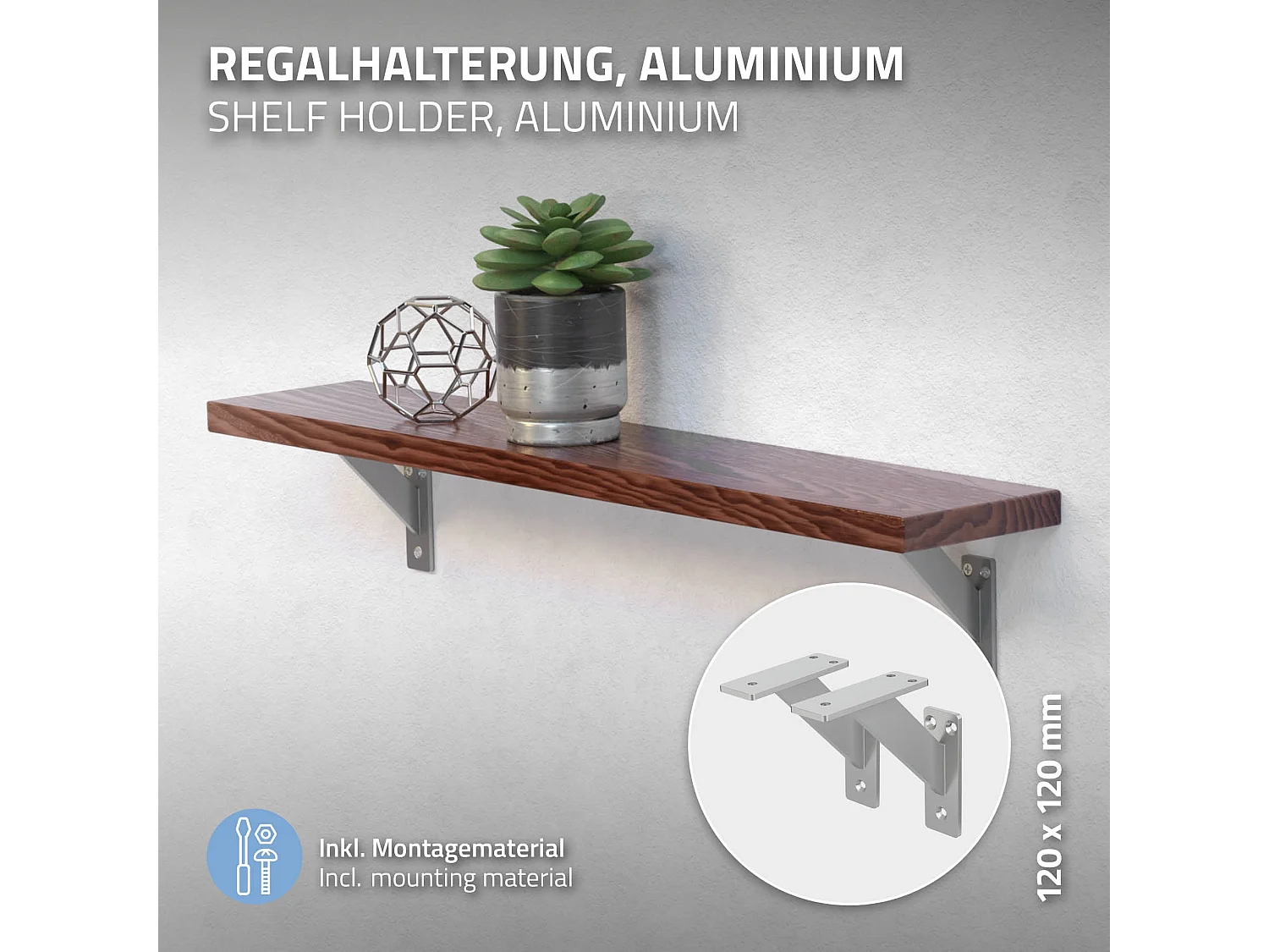 4x Staffa per mensola argento 120 mm alluminio reggimensola galleggianti a muro