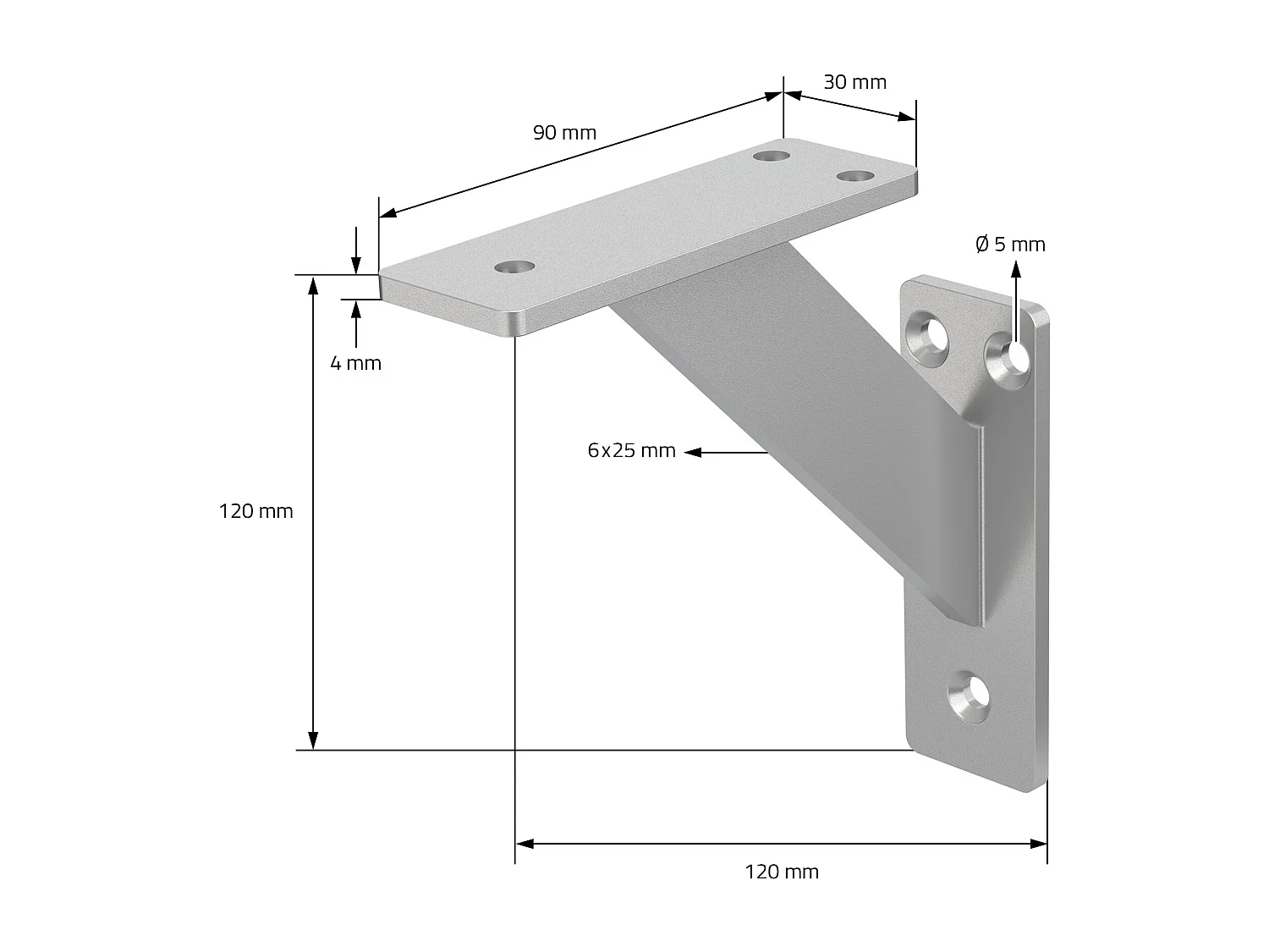 4x Staffa per mensola argento 120 mm alluminio reggimensola galleggianti a muro