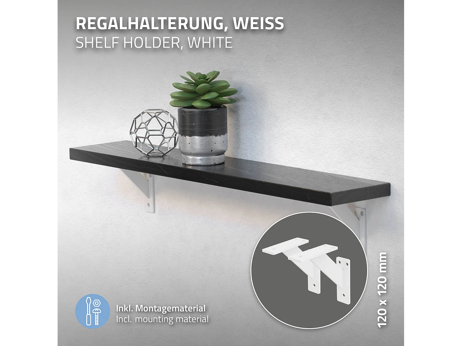 4x Staffa per mensola bianco 120mm in alluminio reggimensola galleggianti a muro