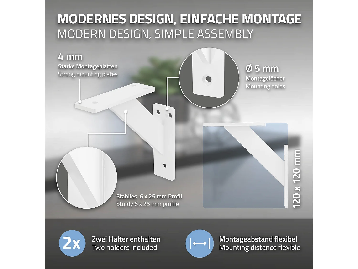 4x Staffa per mensola bianco 120mm in alluminio reggimensola galleggianti a muro