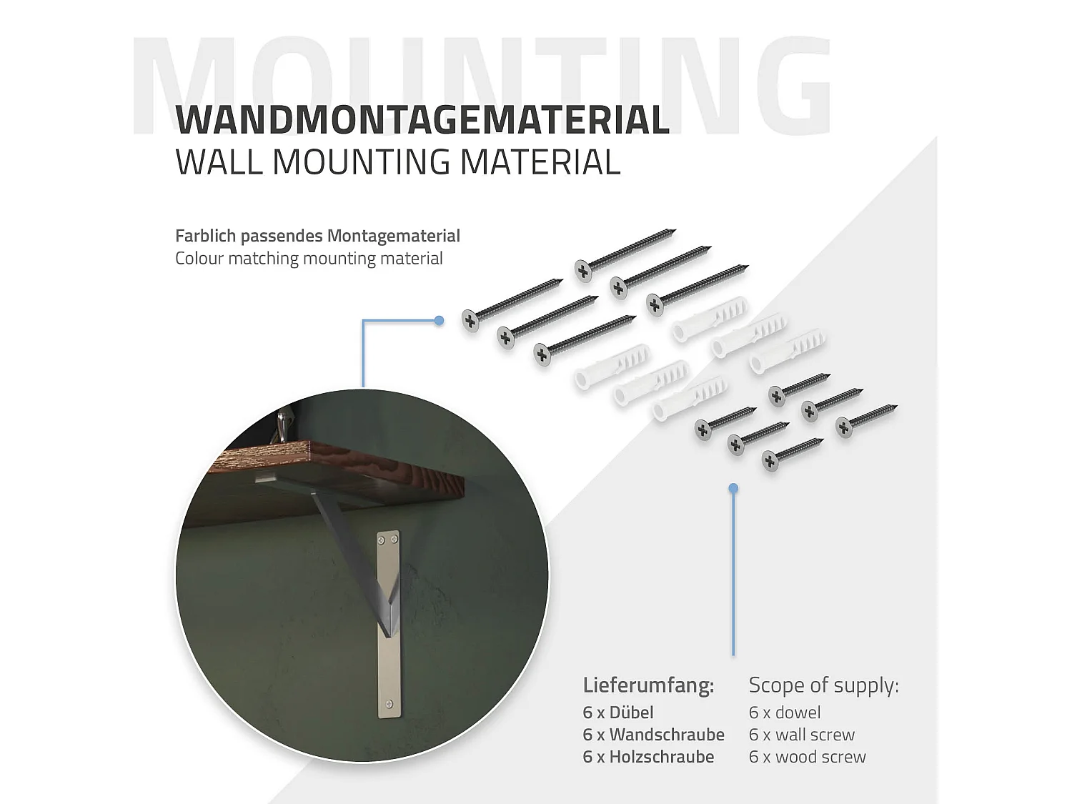 4x Staffa per mensola argento 240 mm alluminio reggimensola galleggianti a muro