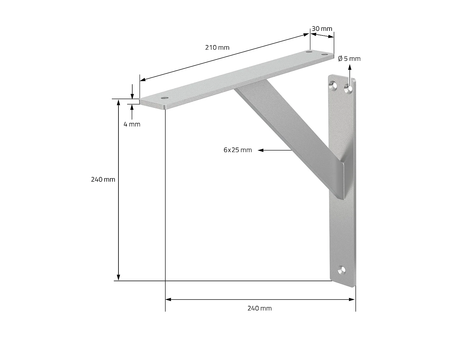 4x Staffa per mensola argento 240 mm alluminio reggimensola galleggianti a muro