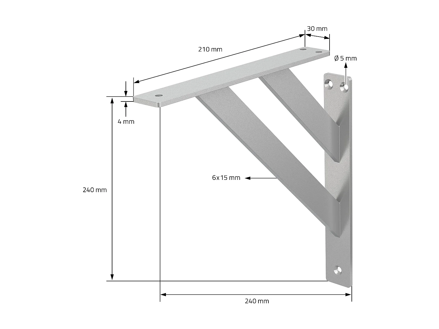 4x Supporto per mensole in alluminio argento 24x24 cm staffe per mensola pesanti