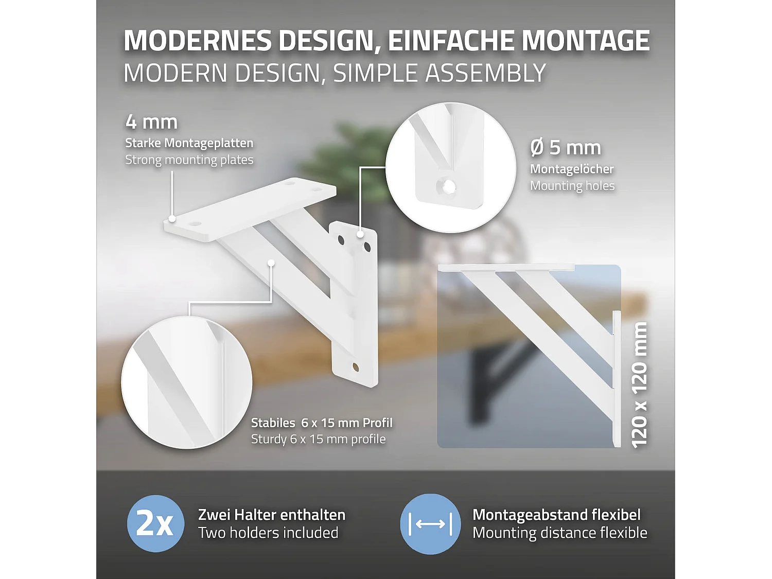 4x Supporto per mensole in alluminio bianco 12x12 cm staffe per mensola pesanti