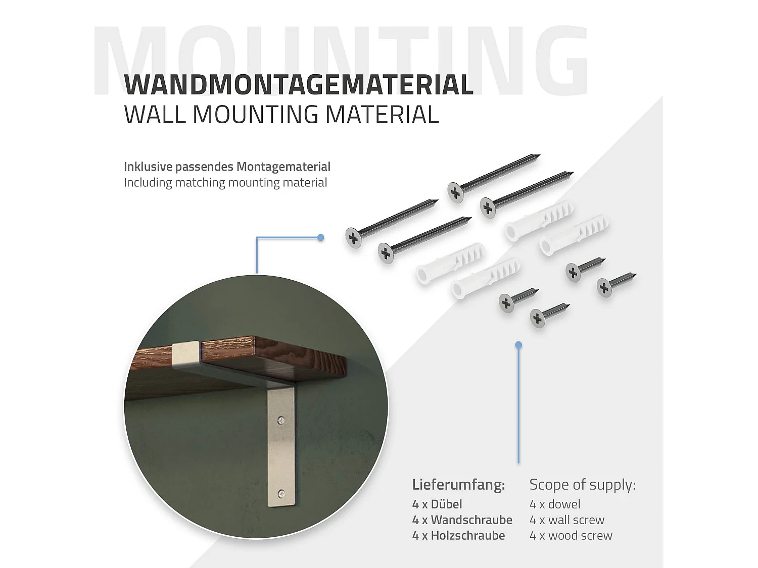 Set 4 supporti per scaffale staffe per ripiano mensola metallo grigio 200x145 mm
