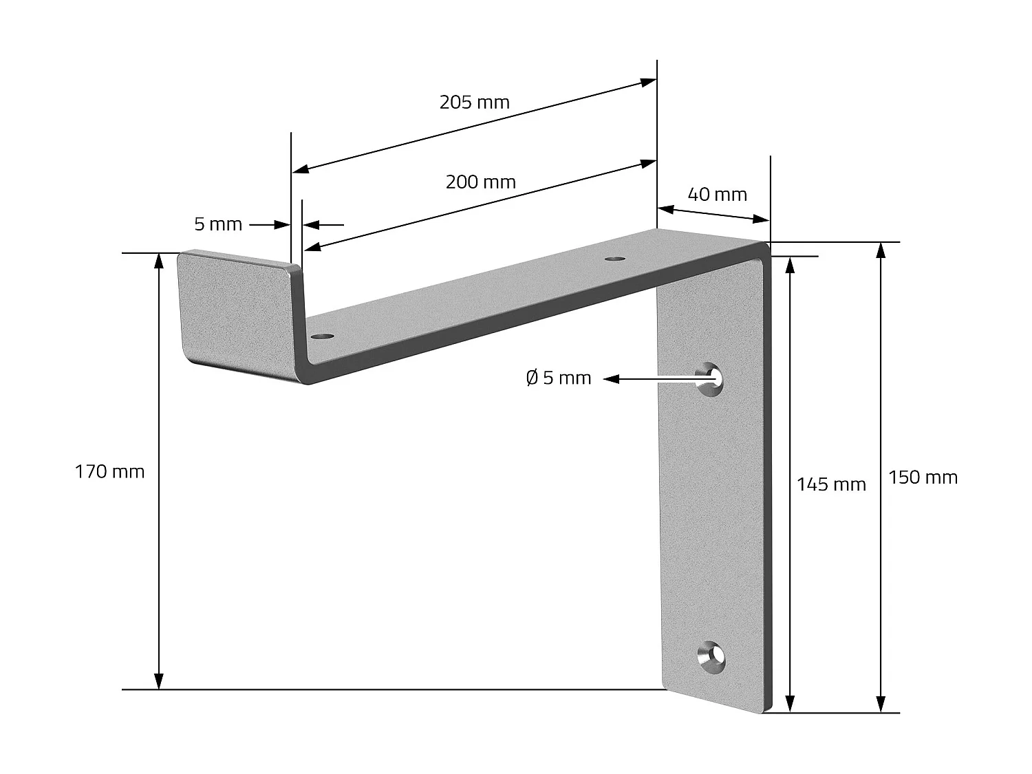 Set 4 supporti per scaffale staffe per ripiano mensola metallo grigio 200x145 mm