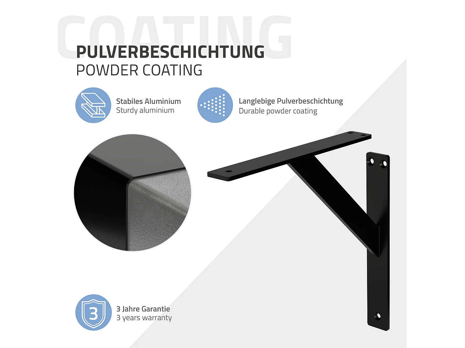 4x Staffa per mensola nero 240 mm in alluminio reggimensola galleggianti a muro