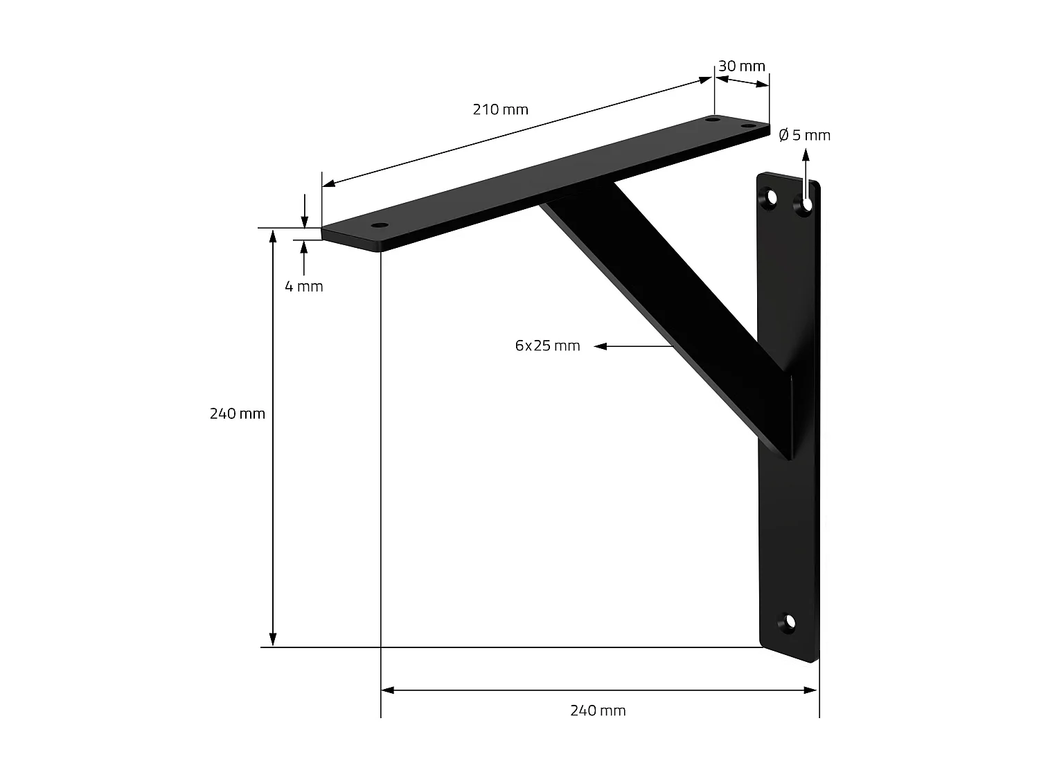4x Staffa per mensola nero 240 mm in alluminio reggimensola galleggianti a muro