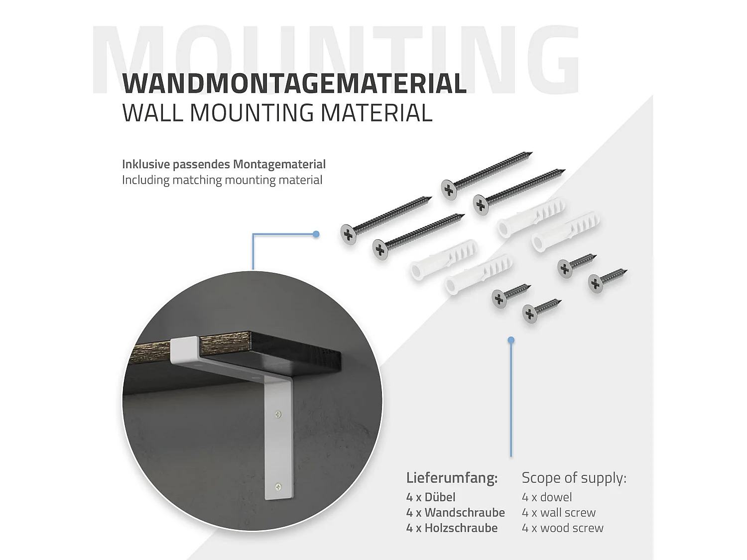 Set 4 supporti per scaffale staffe per ripiano mensola metallo bianco 200x145 mm