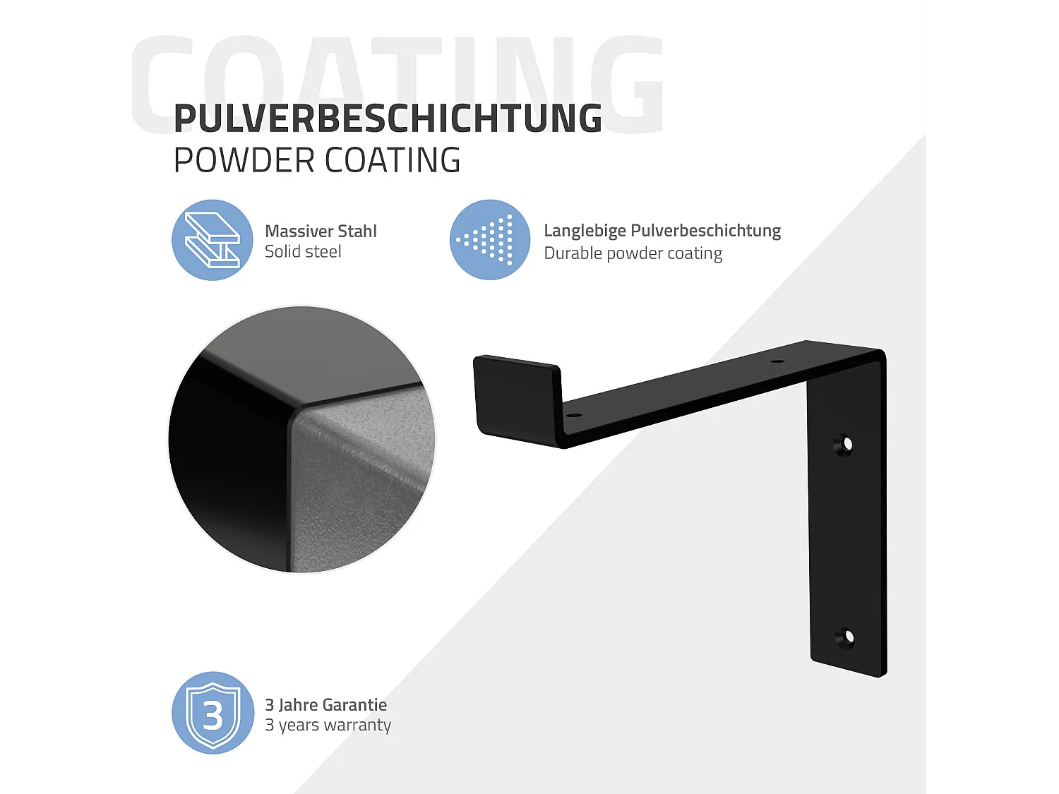 Set 4 supporti per scaffale staffe per ripiano mensola metallo nero 200x145 mm