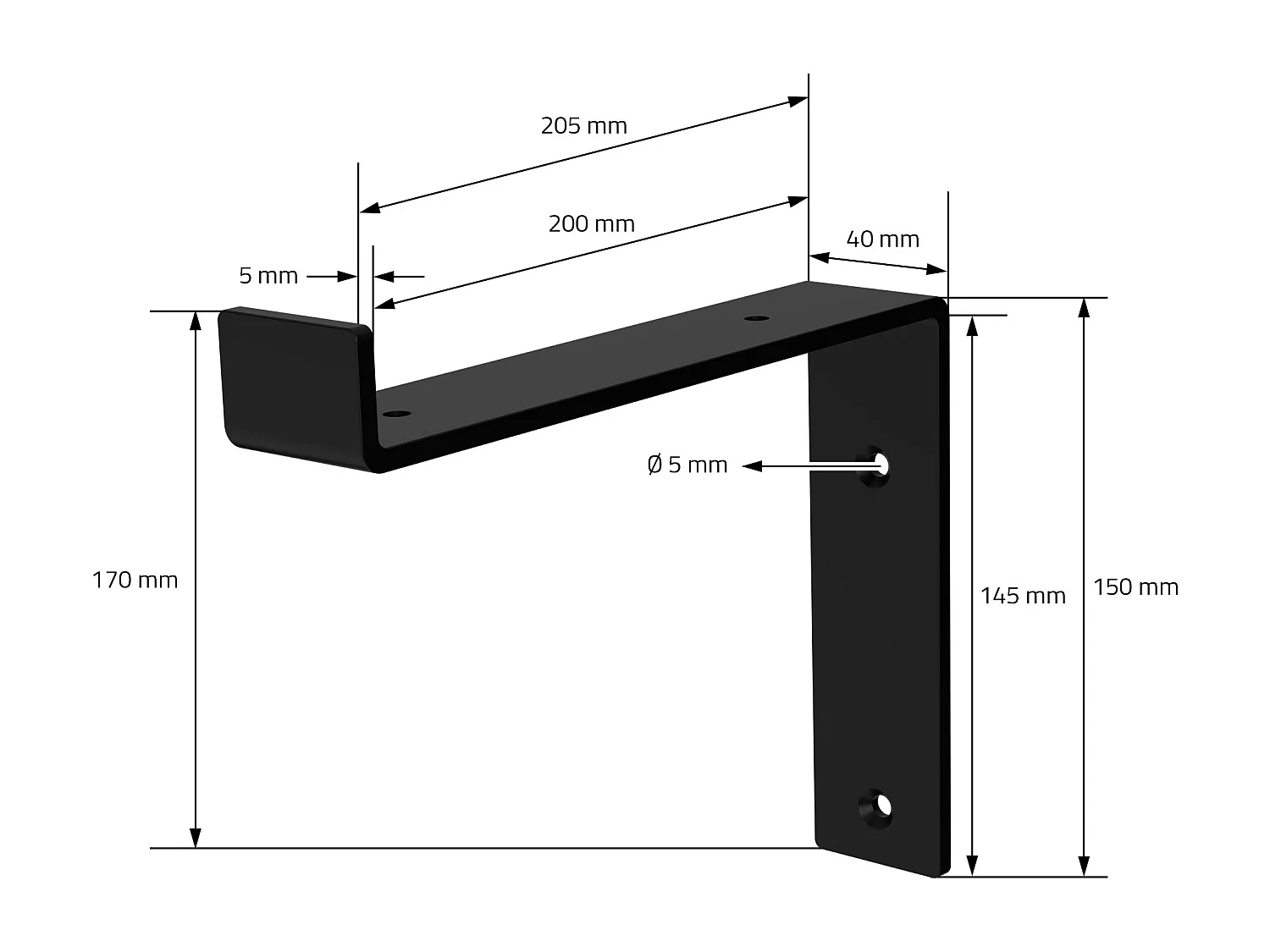 Set 4 supporti per scaffale staffe per ripiano mensola metallo nero 200x145 mm