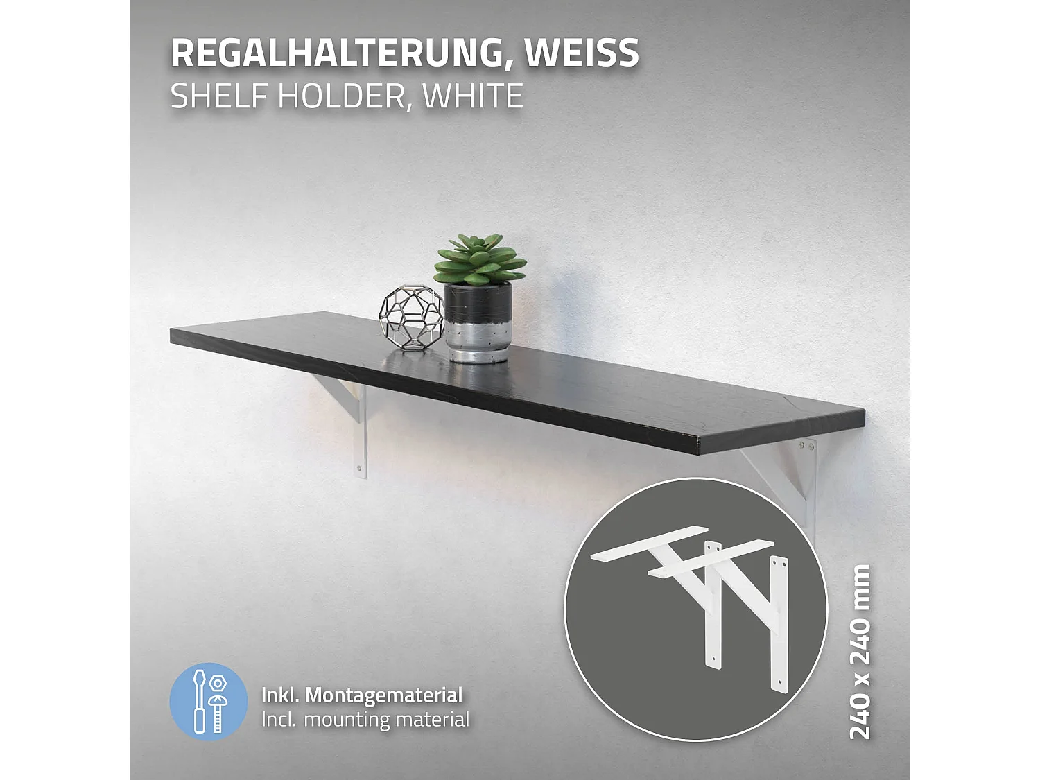 4x Staffa per mensola bianco 24 cm in alluminio reggimensola galleggianti a muro