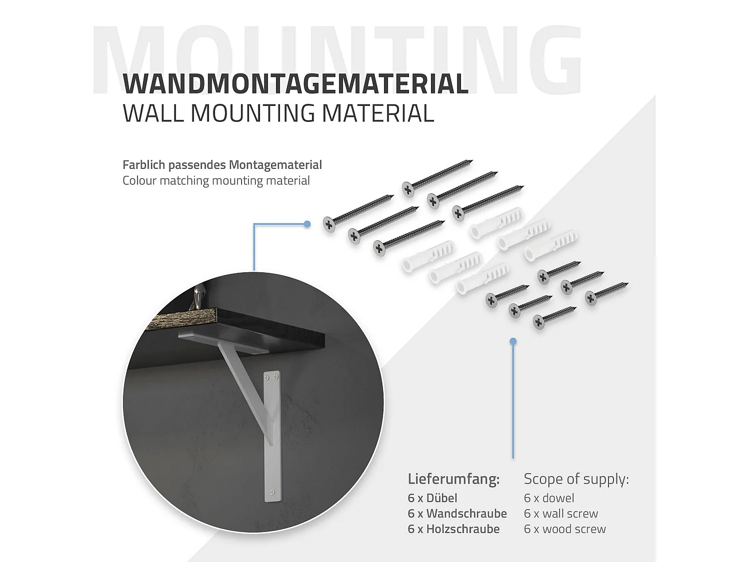 4x Staffa per mensola bianco 24 cm in alluminio reggimensola galleggianti a muro
