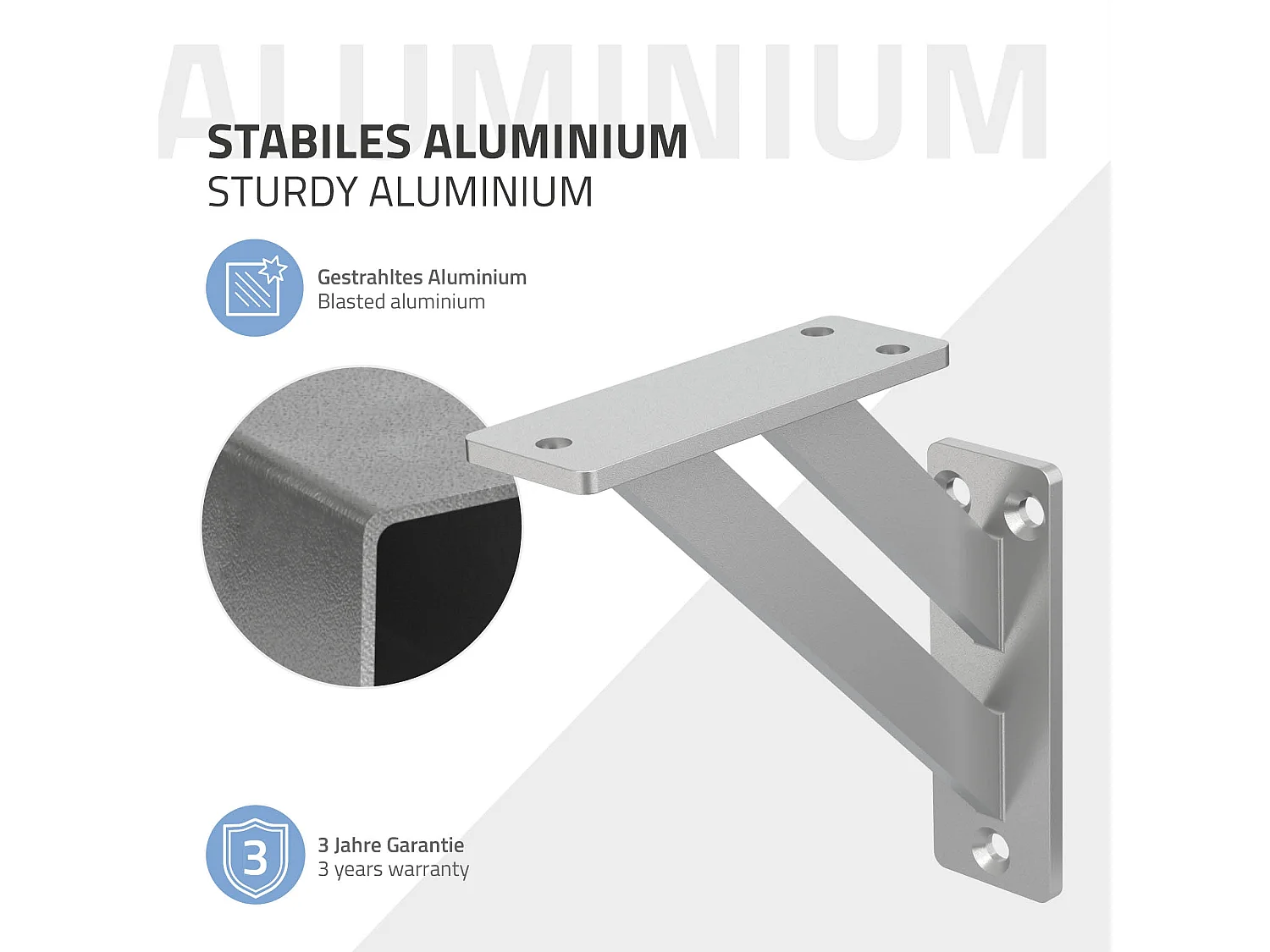 4x Supporto per mensole in alluminio argento 12x12 cm staffe per mensola pesanti