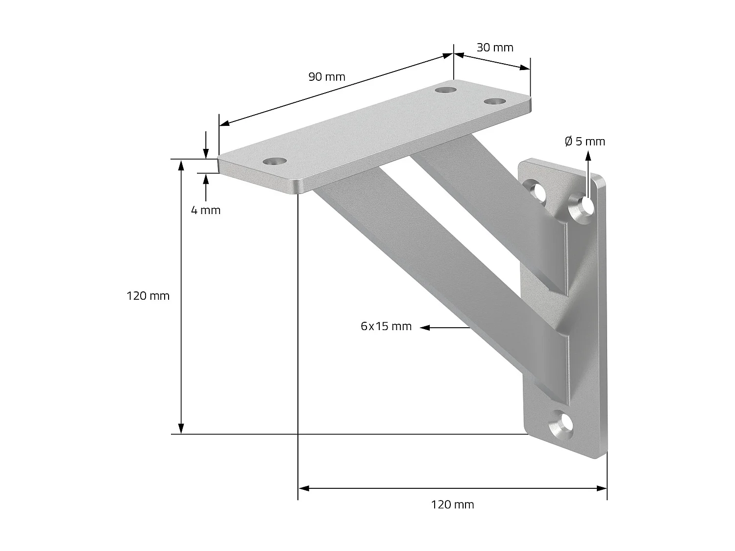 4x Supporto per mensole in alluminio argento 12x12 cm staffe per mensola pesanti