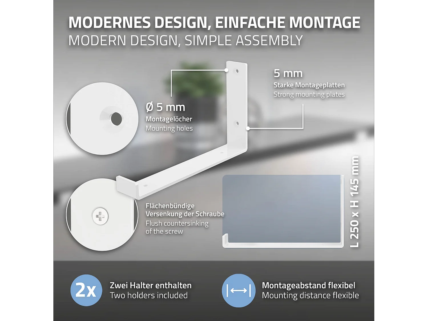Set 4 supporti per scaffale staffe ripiano mensola metallo bianco 25 x 14 cm